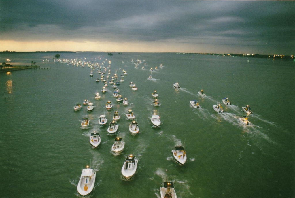 boats all going in a line