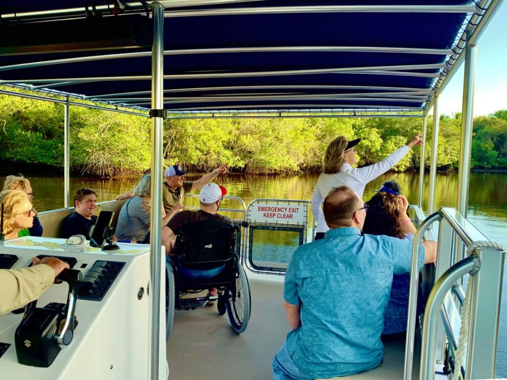 family on a pontoon boat